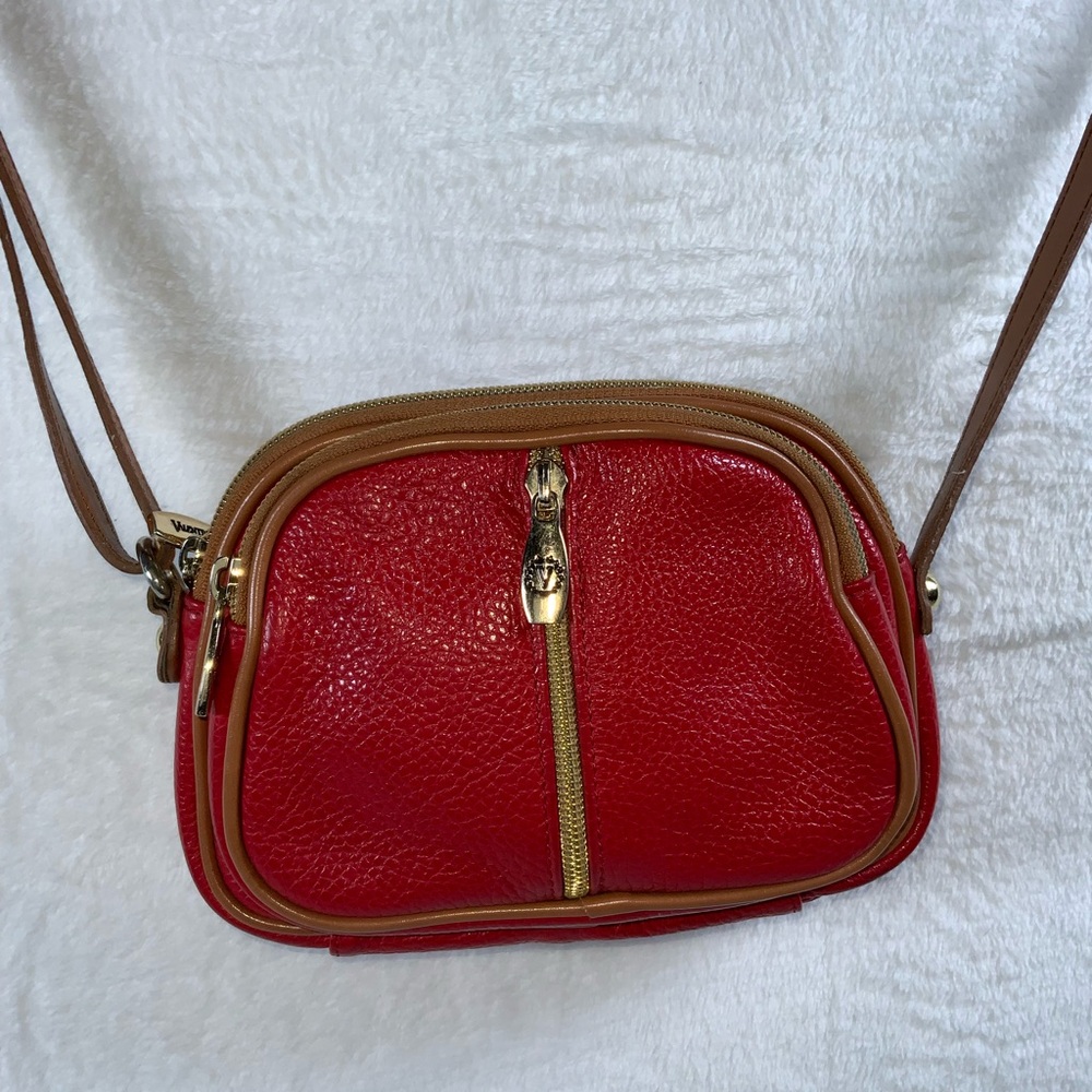 Valentina Red and Tan Leather Crossbody Bag